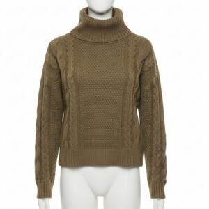 Madewell Cable Knit Funnel Turtleneck Fisherman Sweater Olive Green Cozy Small